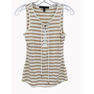 White House Black Market Womens XXS Beige Ivory Lace Up Striped Tank Top
